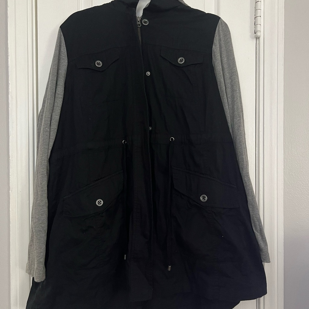 Torrid Black Twill & Grey Jersey Drawstring Anorak-- size 2